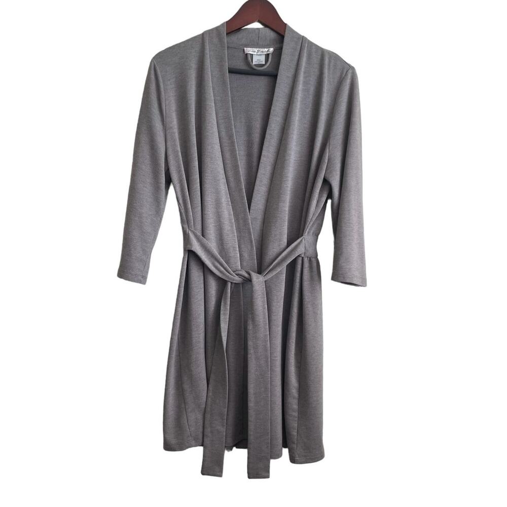 Linea Dontatella Robe Women S/M Gray Attached Belt‎ 3/4 Sleeve Gathered Back
